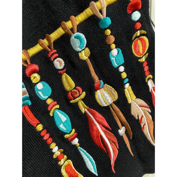 Bob Mackie Black Cardigan Sweater with Native Embroidery Design 2X - Picture 8 of 12